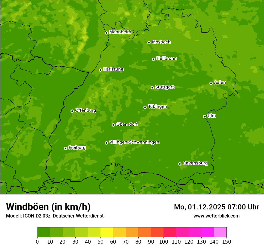 Modellkarten Windgeschwindigkeit