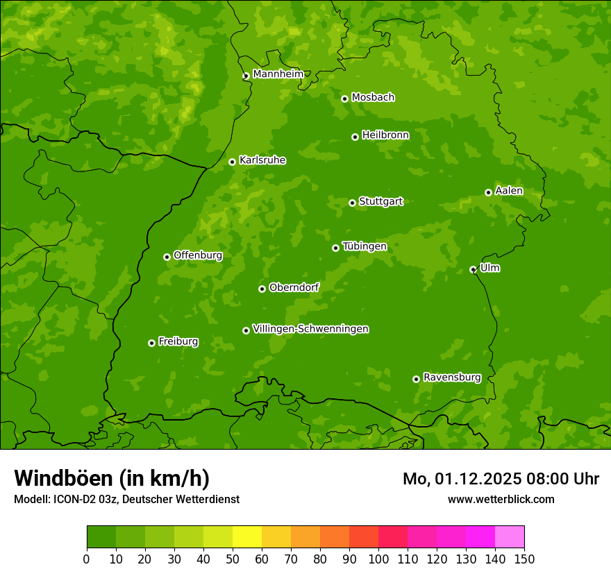 Modellkarten Windgeschwindigkeit