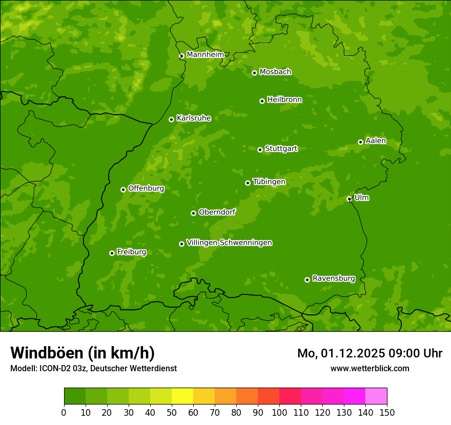 Modellkarten Windgeschwindigkeit