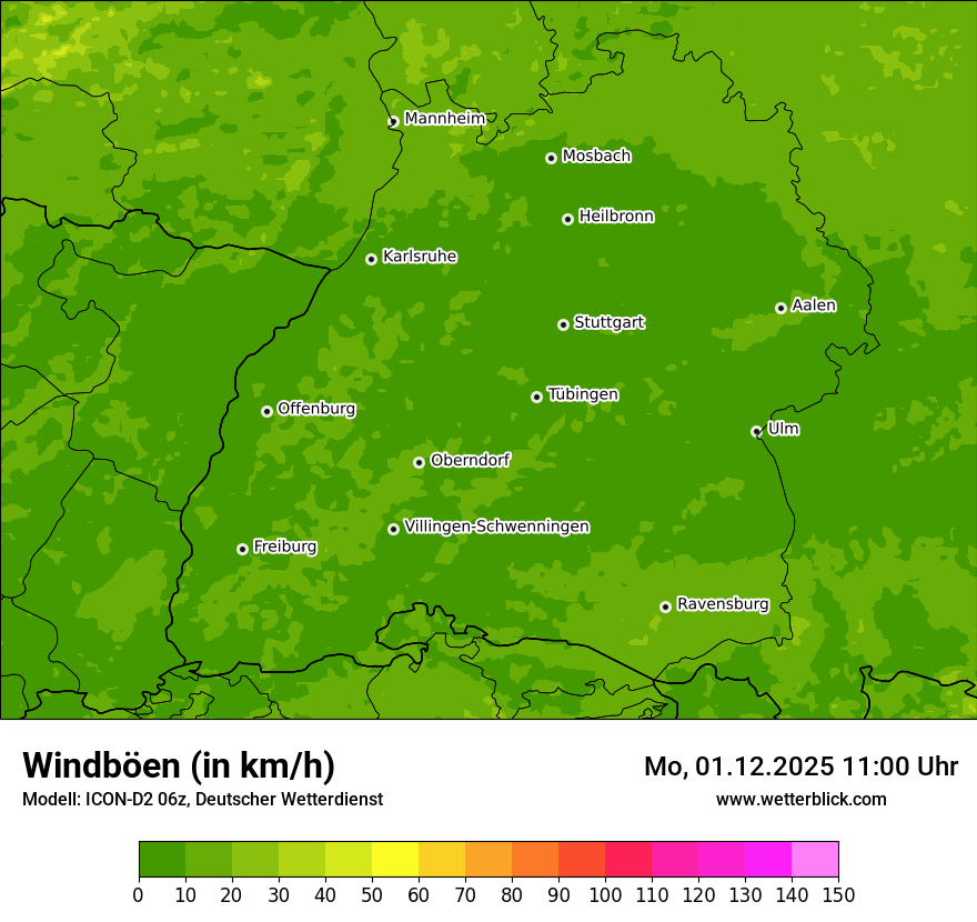 Modellkarten Windgeschwindigkeit