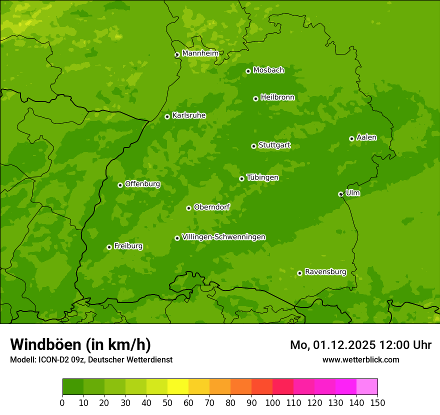 Modellkarten Windgeschwindigkeit