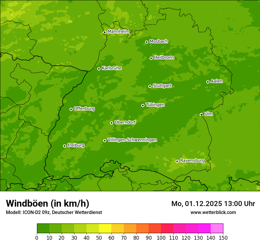 Modellkarten Windgeschwindigkeit