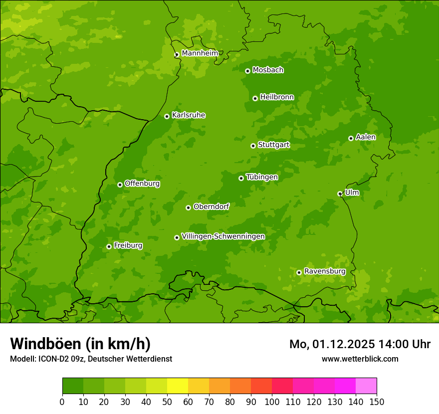 Modellkarten Windgeschwindigkeit