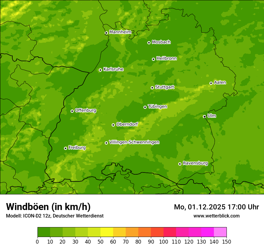 Modellkarten Windgeschwindigkeit
