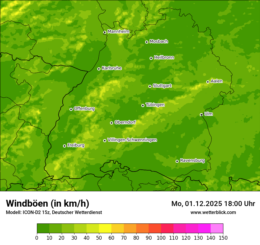 Modellkarten Windgeschwindigkeit