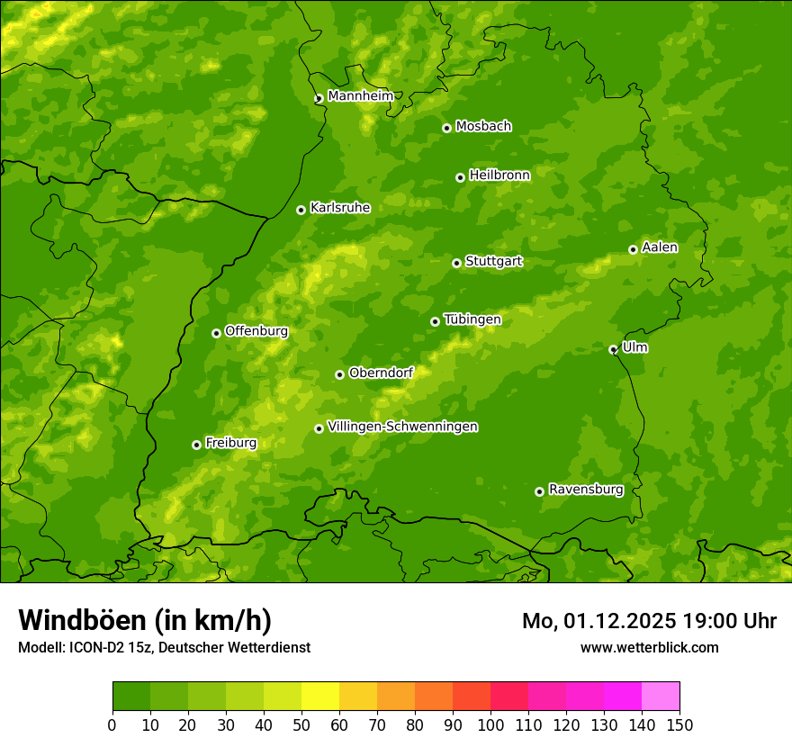 Modellkarten Windgeschwindigkeit