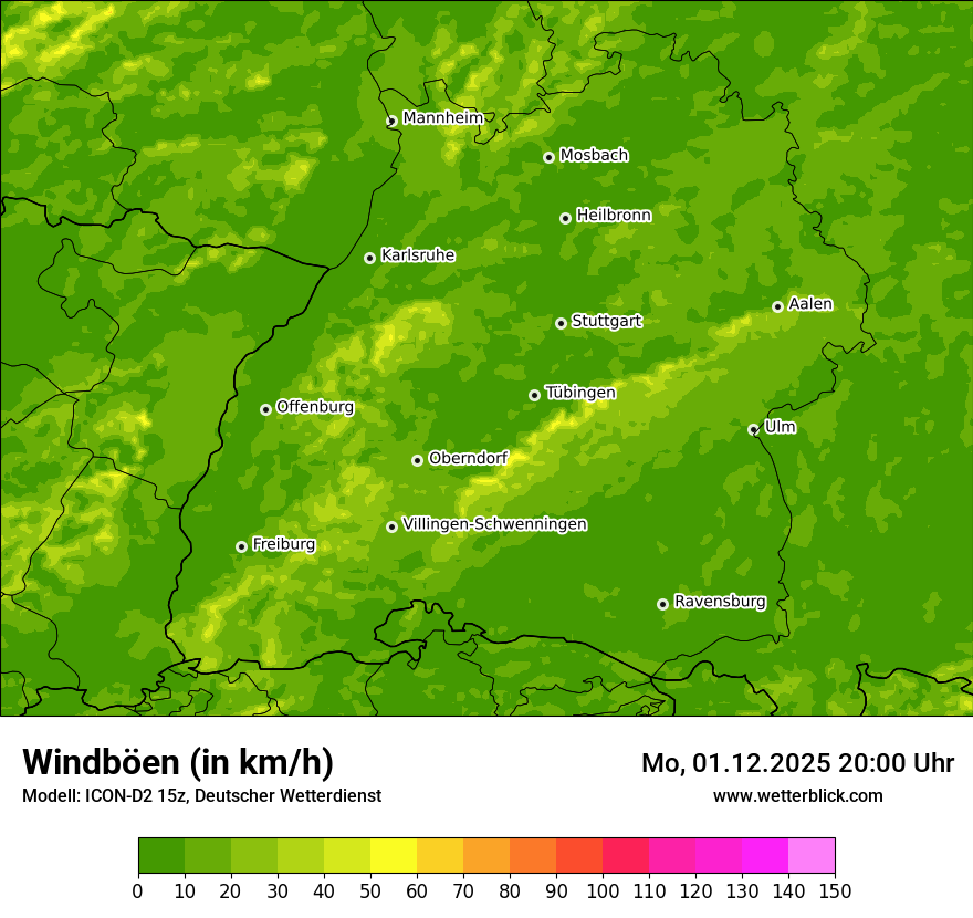 Modellkarten Windgeschwindigkeit