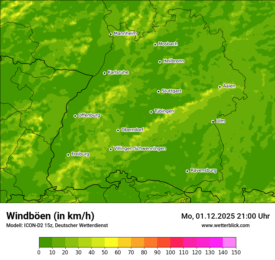 Modellkarten Windgeschwindigkeit