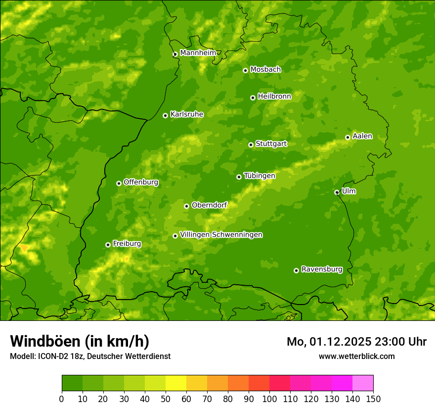 Modellkarten Windgeschwindigkeit