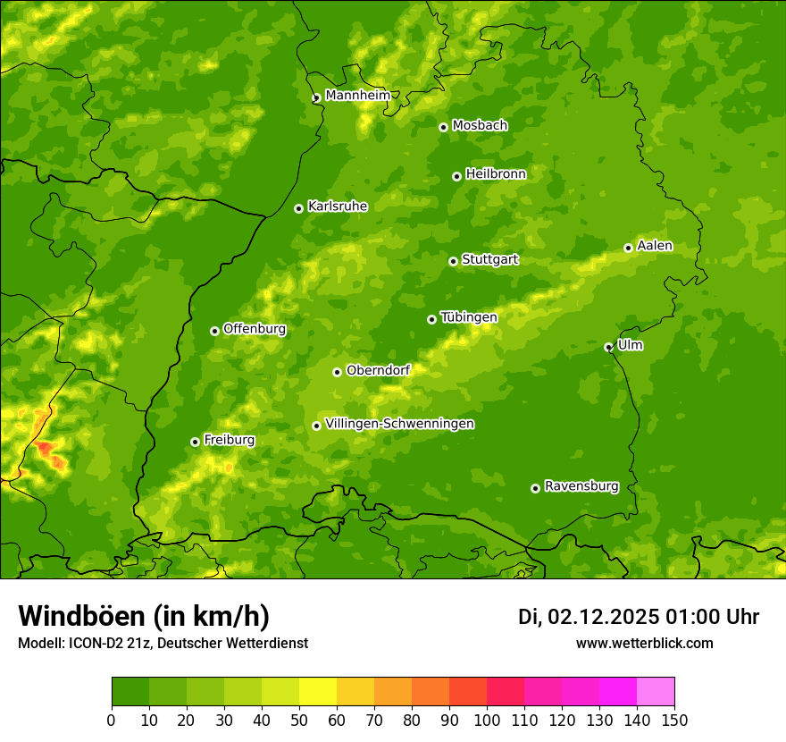 Modellkarten Windgeschwindigkeit