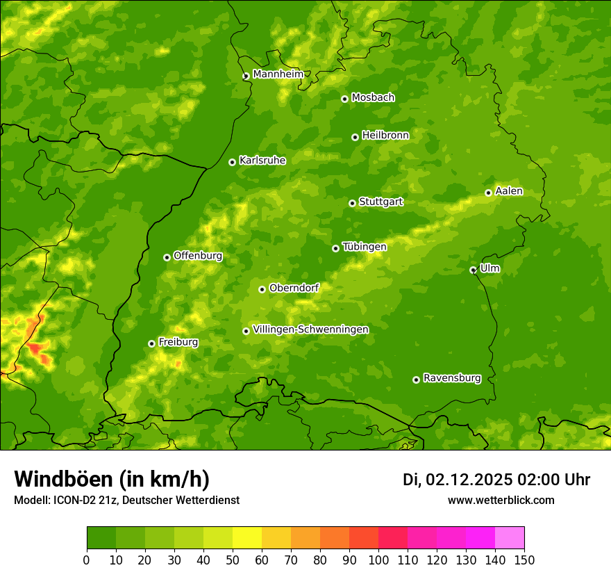Modellkarten Windgeschwindigkeit