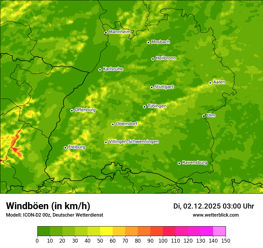 Modellkarten Windgeschwindigkeit