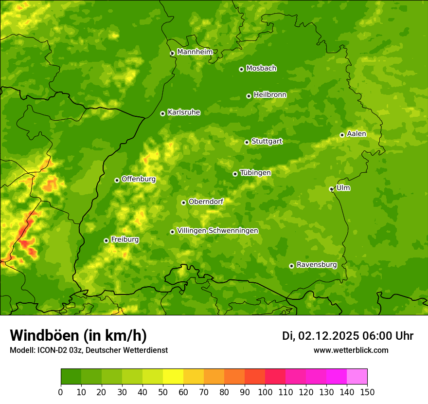 Modellkarten Windgeschwindigkeit