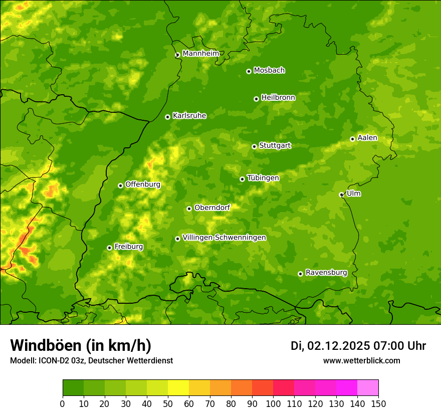 Modellkarten Windgeschwindigkeit
