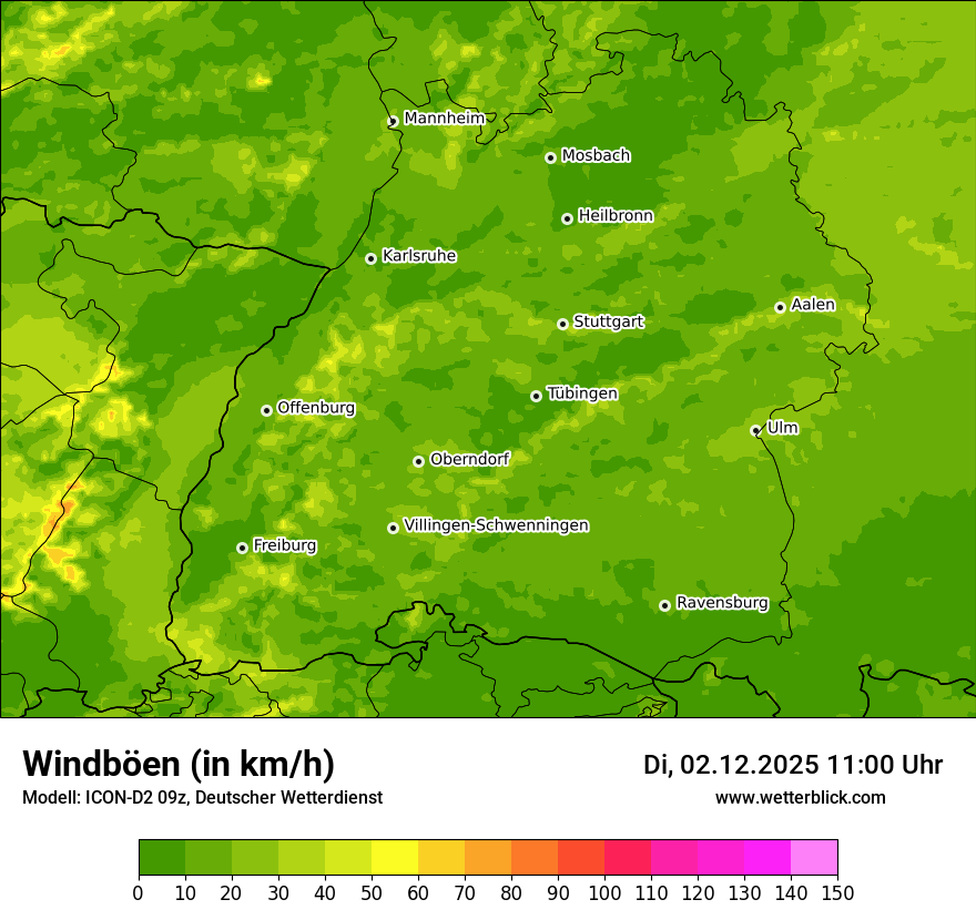 Modellkarten Windgeschwindigkeit
