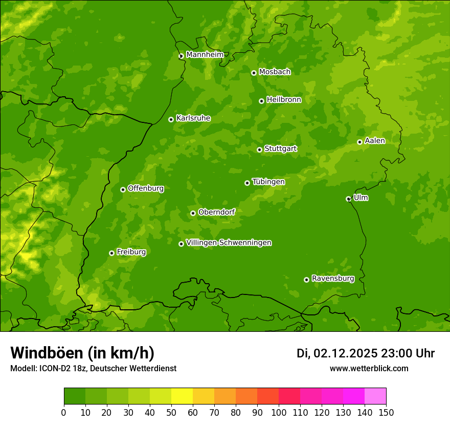 Modellkarten Windgeschwindigkeit