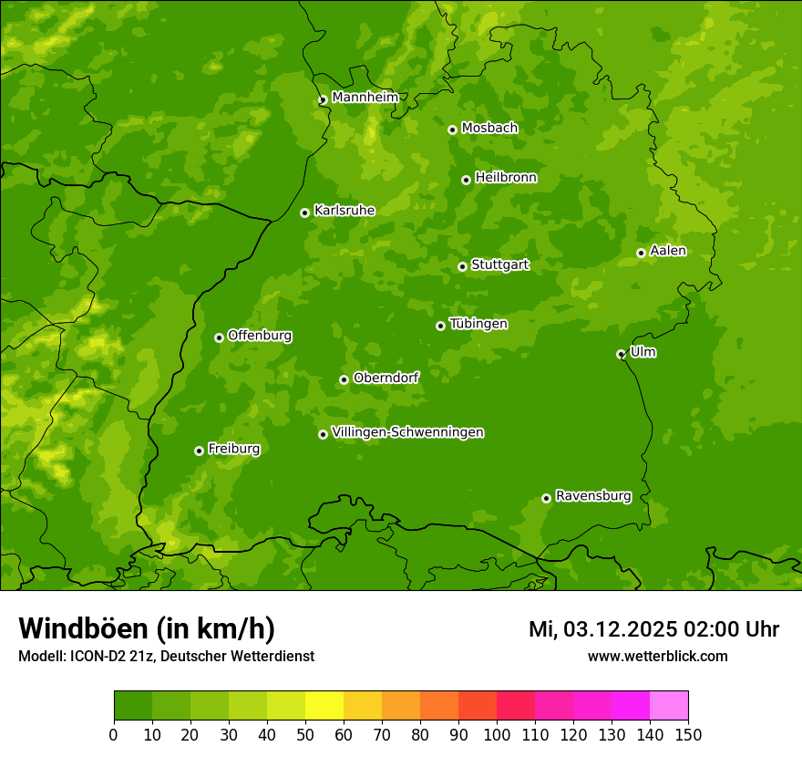 Modellkarten Windgeschwindigkeit