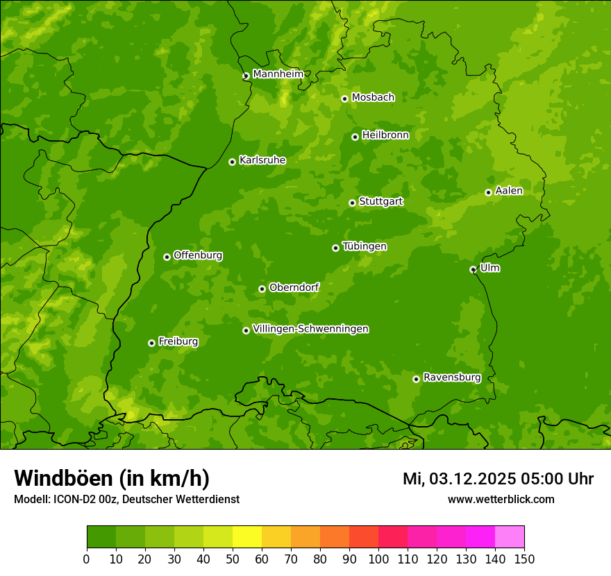 Modellkarten Windgeschwindigkeit