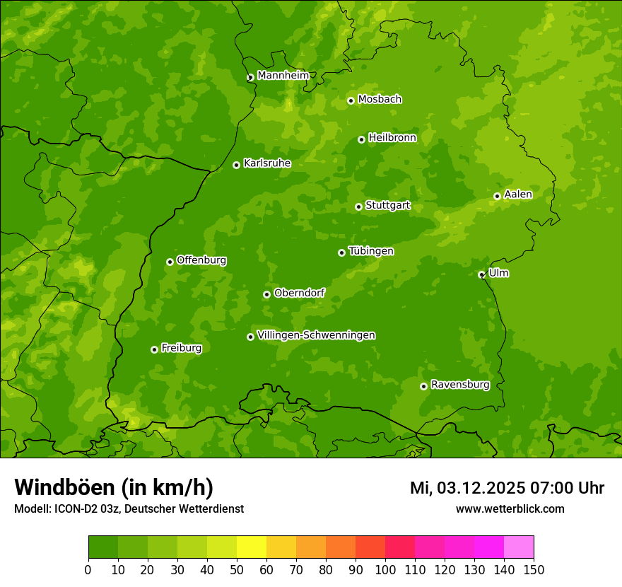 Modellkarten Windgeschwindigkeit