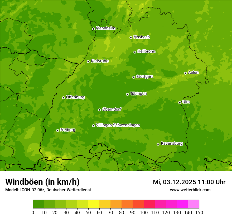 Modellkarten Windgeschwindigkeit