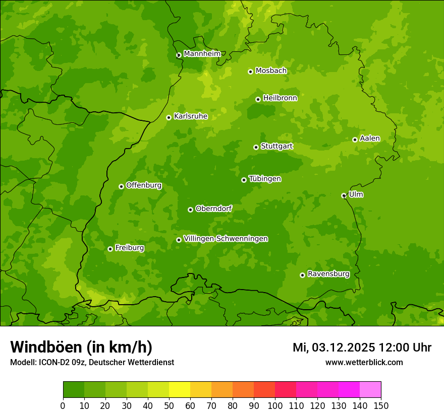 Modellkarten Windgeschwindigkeit