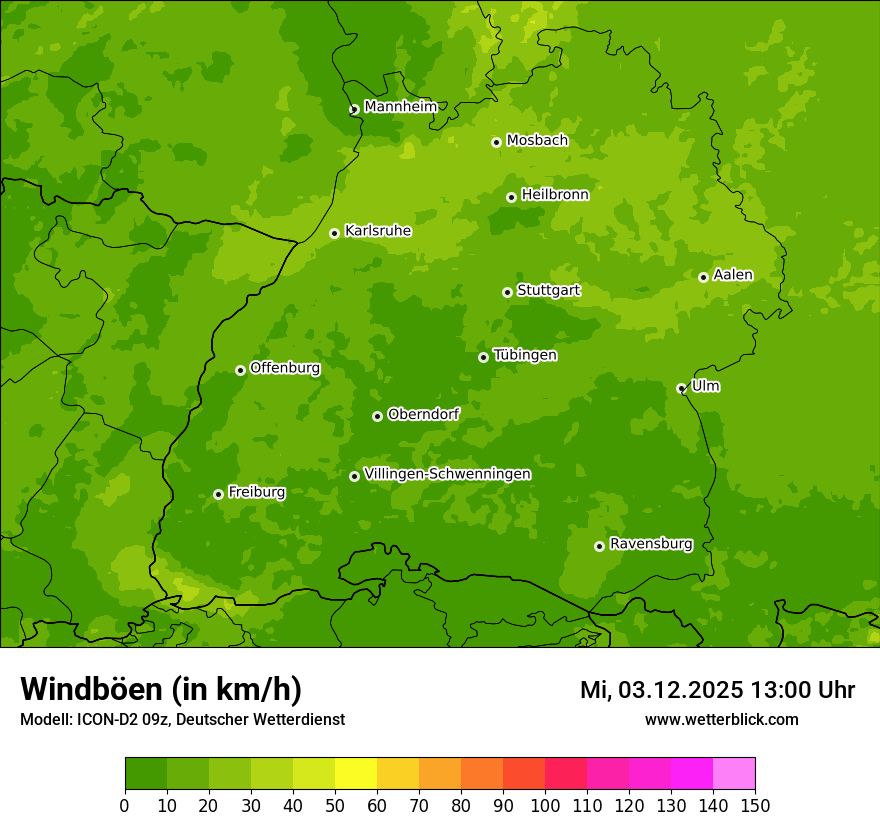 Modellkarten Windgeschwindigkeit