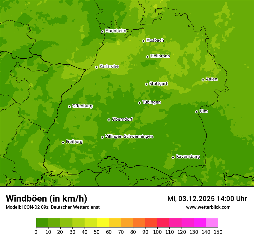 Modellkarten Windgeschwindigkeit