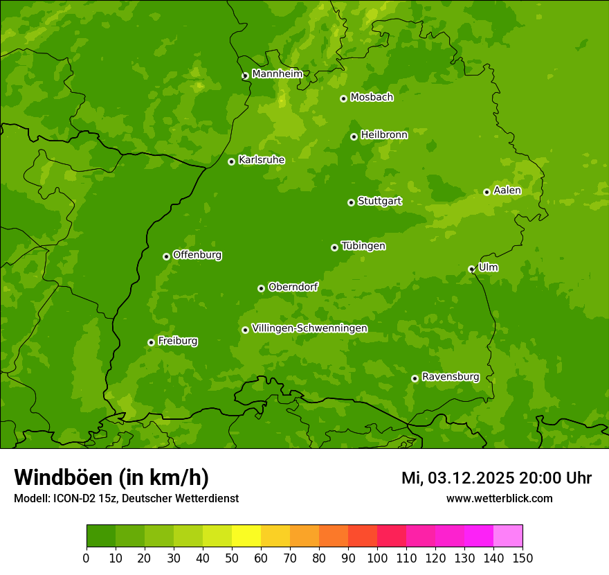Modellkarten Windgeschwindigkeit