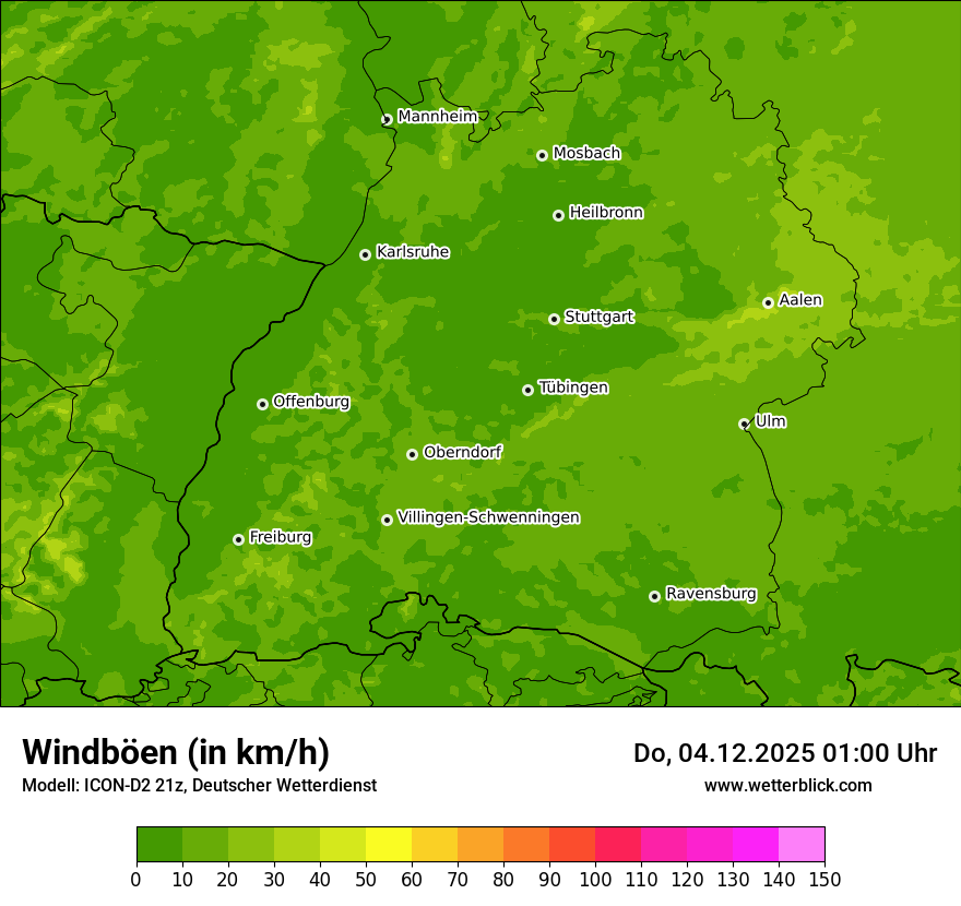 Modellkarten Windgeschwindigkeit