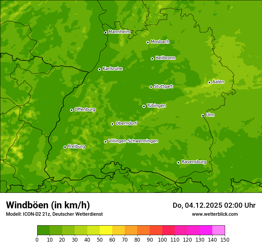 Modellkarten Windgeschwindigkeit