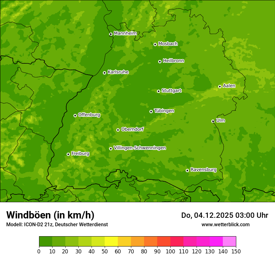 Modellkarten Windgeschwindigkeit