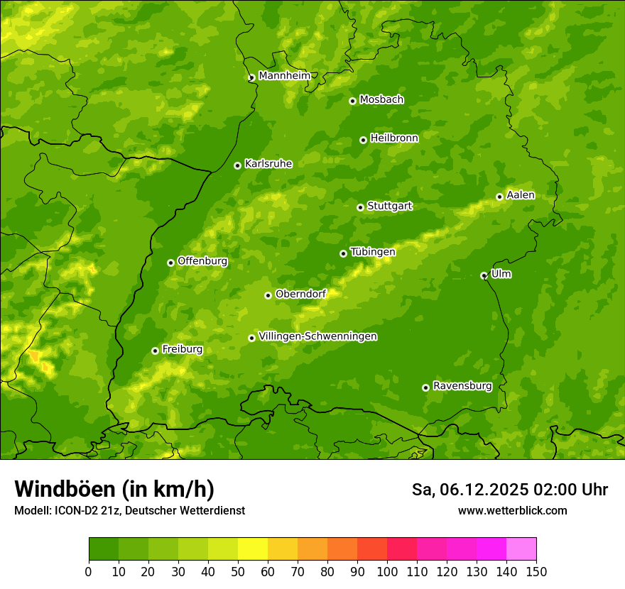 Modellkarten Windgeschwindigkeit