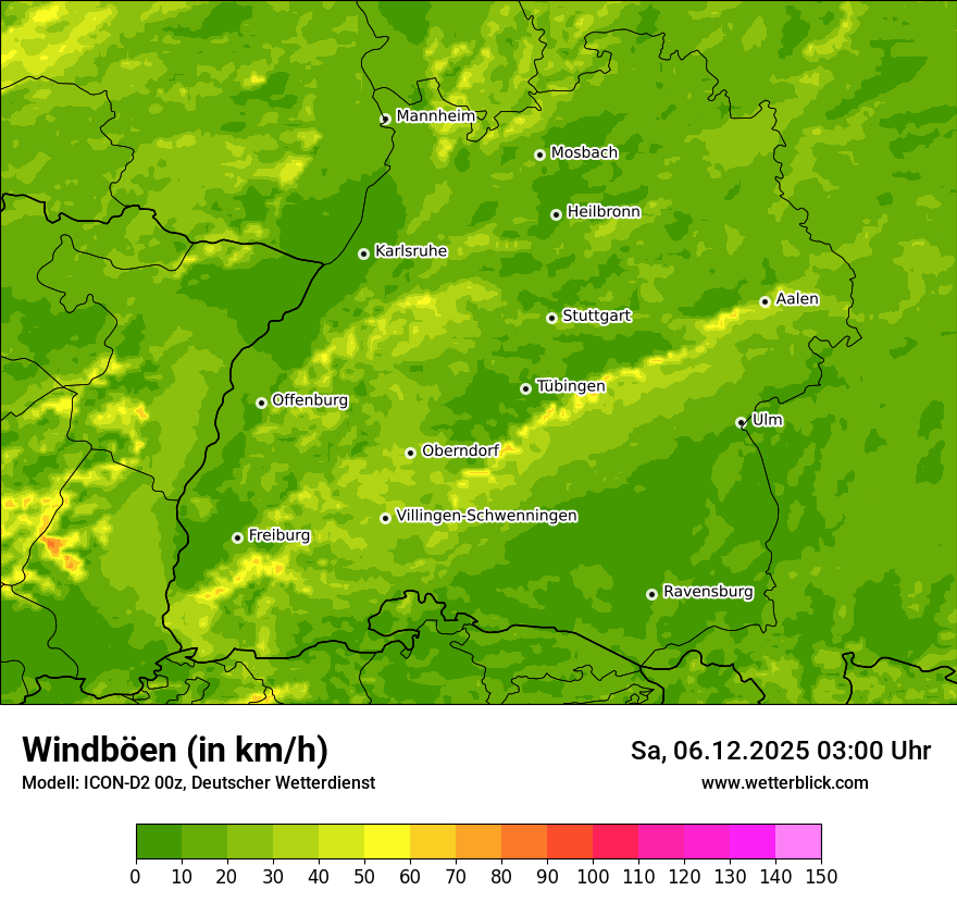 Modellkarten Windgeschwindigkeit