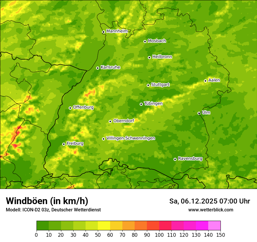 Modellkarten Windgeschwindigkeit