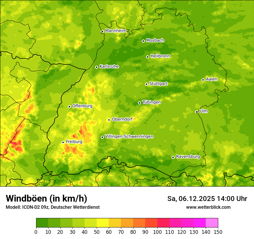 Modellkarten Windgeschwindigkeit