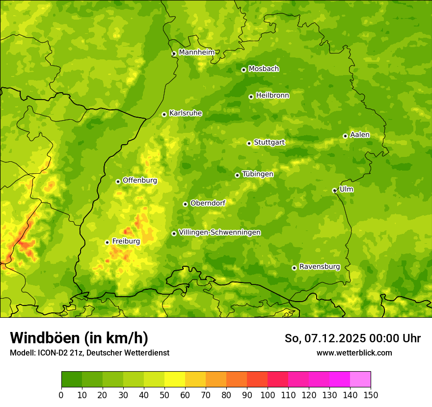 Modellkarten Windgeschwindigkeit
