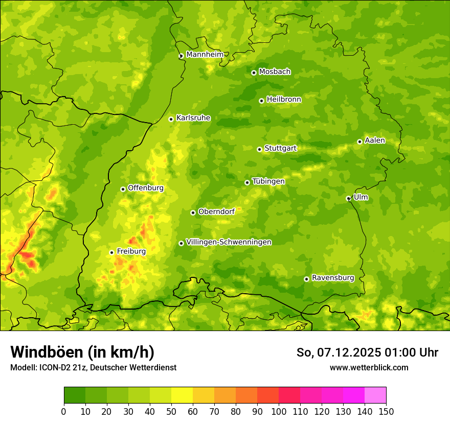Modellkarten Windgeschwindigkeit