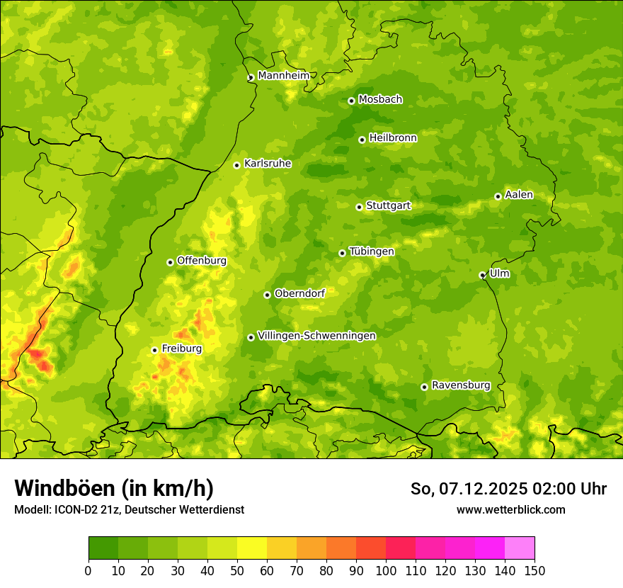 Modellkarten Windgeschwindigkeit