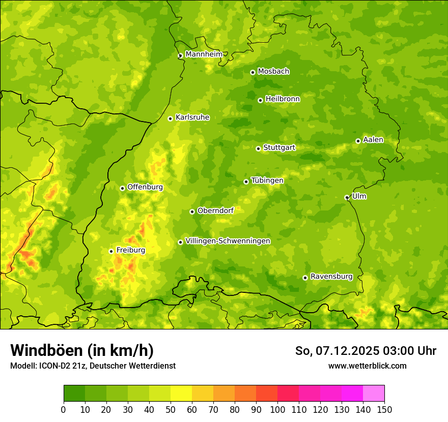 Modellkarten Windgeschwindigkeit