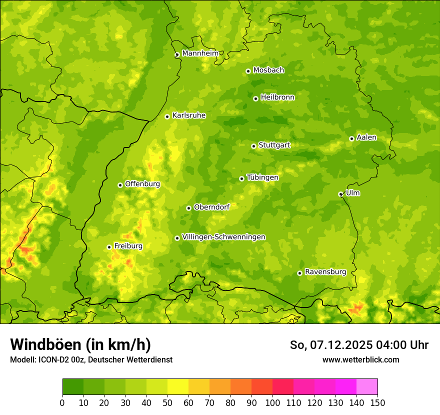 Modellkarten Windgeschwindigkeit