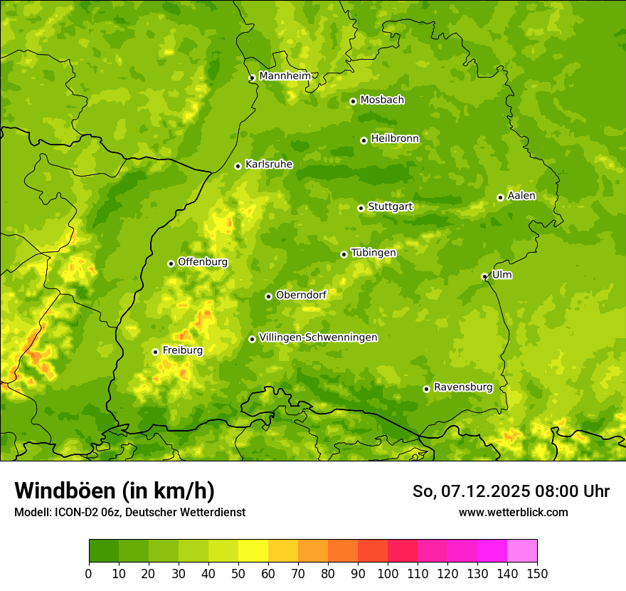 Modellkarten Windgeschwindigkeit