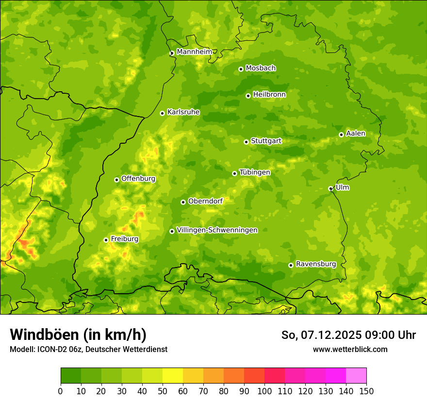 Modellkarten Windgeschwindigkeit