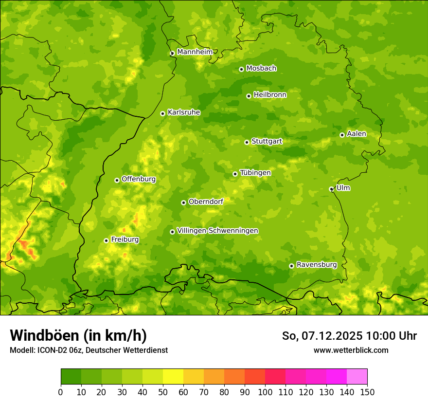 Modellkarten Windgeschwindigkeit