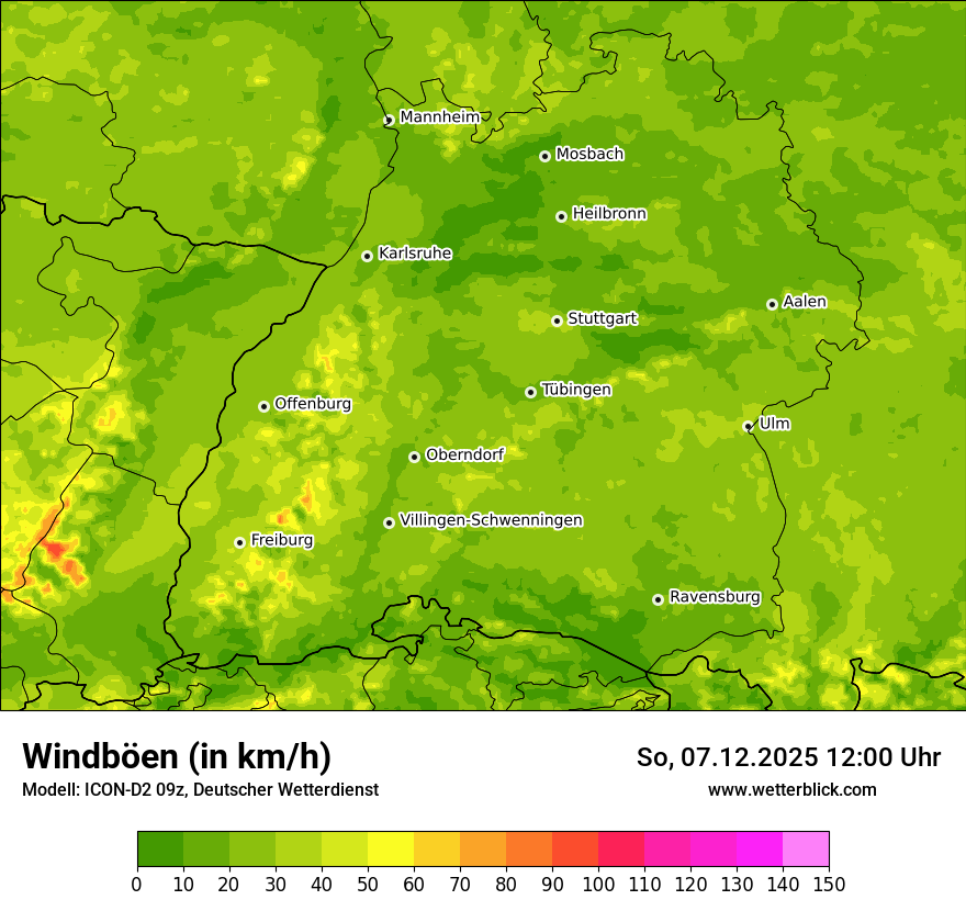 Modellkarten Windgeschwindigkeit