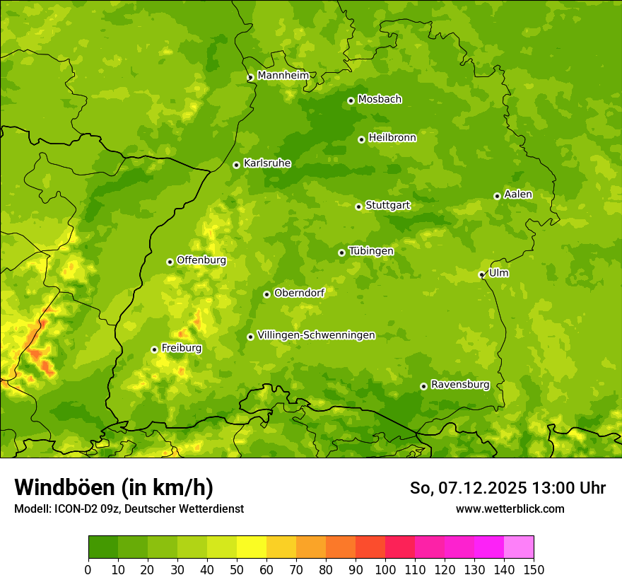 Modellkarten Windgeschwindigkeit