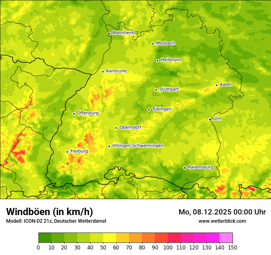 Modellkarten Windgeschwindigkeit