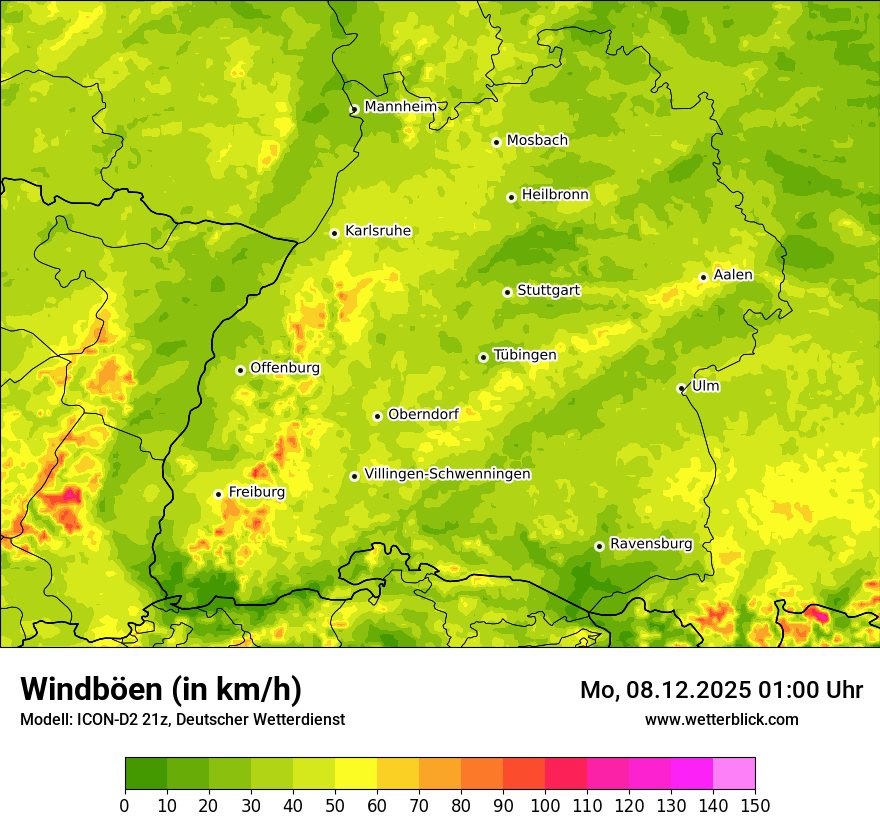 Modellkarten Windgeschwindigkeit