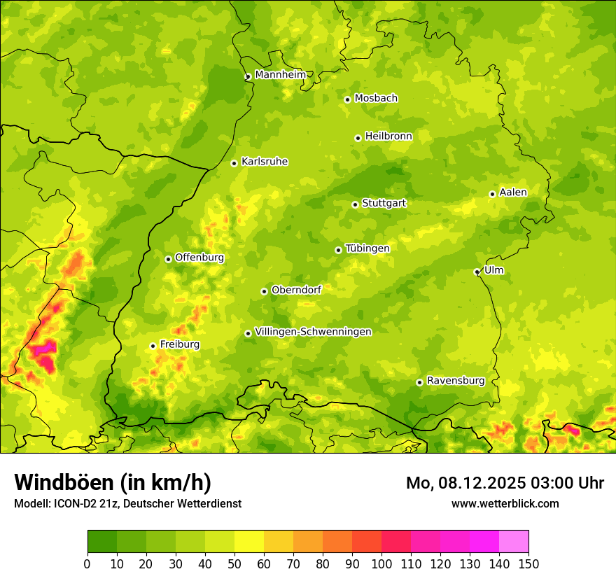 Modellkarten Windgeschwindigkeit
