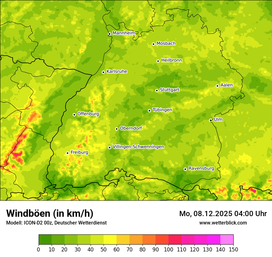 Modellkarten Windgeschwindigkeit