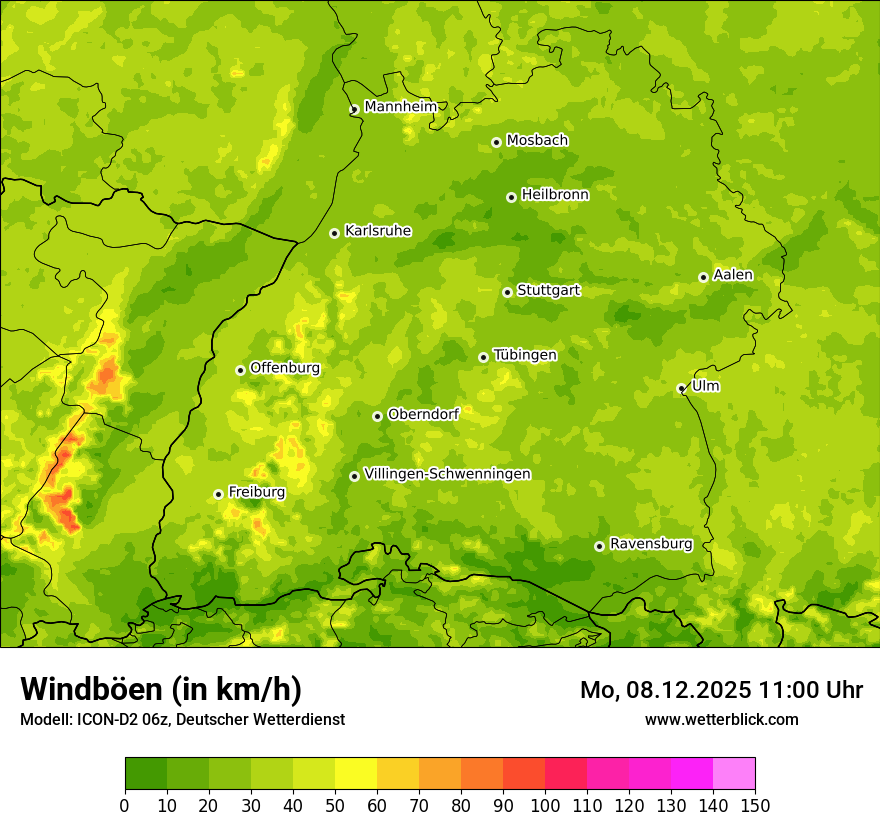 Modellkarten Windgeschwindigkeit